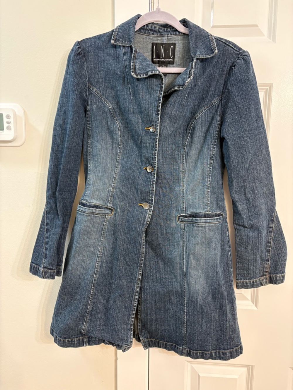 INC International Concepts Women's Dark Blue Denim Long Jean Jacket